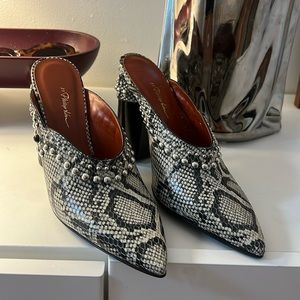 Never worn Philip Lim snakeskin heels with silver stud detail
